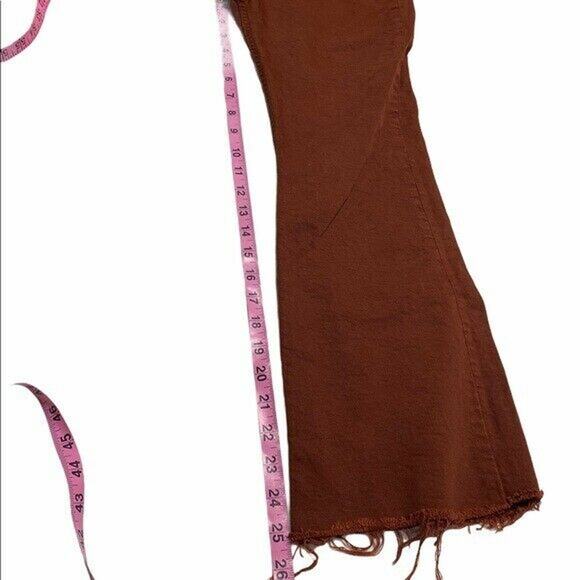 Zara trf Collection Frayed Denim flare crop jean orange red Sz 4 - Picture 10 of 12